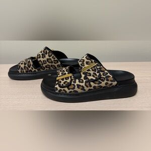 Alexander McQueen Cheeta Leather Slides, Size 37 (US 7,) EUC, Authenticated